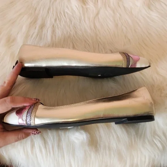 ASOS Loopy Lou Wide Fit Gold Point Toe Unicorn Ballet Flats - Picture 8 of 11